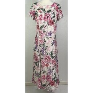 SLNY Fit and Flare Dress Floral Lace Midi Tulle 10 Cottagecore Prairie Fairy